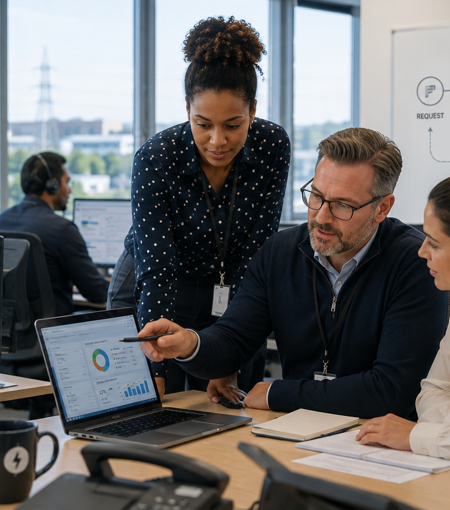 Utility customer operations team reviews customer journeys, repeat-contact patterns and service workflows to identify avoidable cost-to-serve.