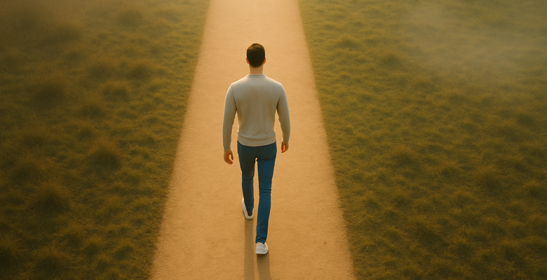 AI chatgpt image of man walking on path through field